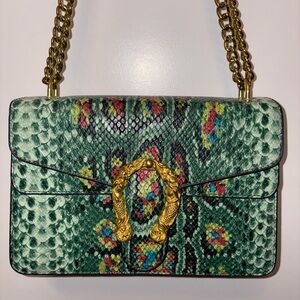 Green Snake Print Bag with Gold Accents